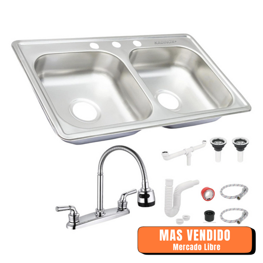 Tarja doble de acero inoxidable KADINOX TD8448 con mezcladora y kit, más vendida en Mercado Libre