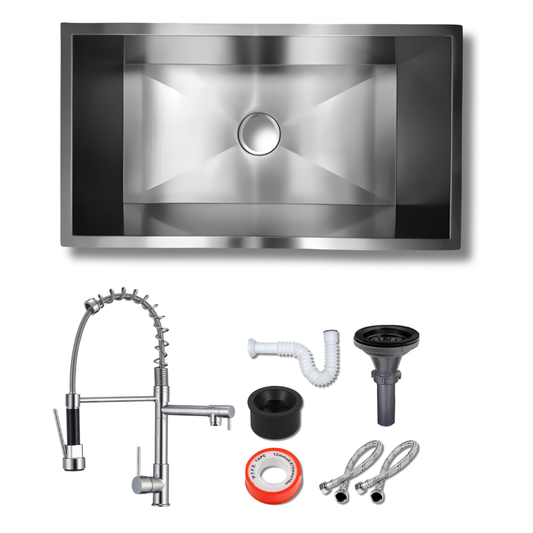 Tarja Submontar 80x45 Una Tina Acero Inoxidable Calibre 18 con Mezcladora Cromada 360° y Kit – KADINOX PLUS