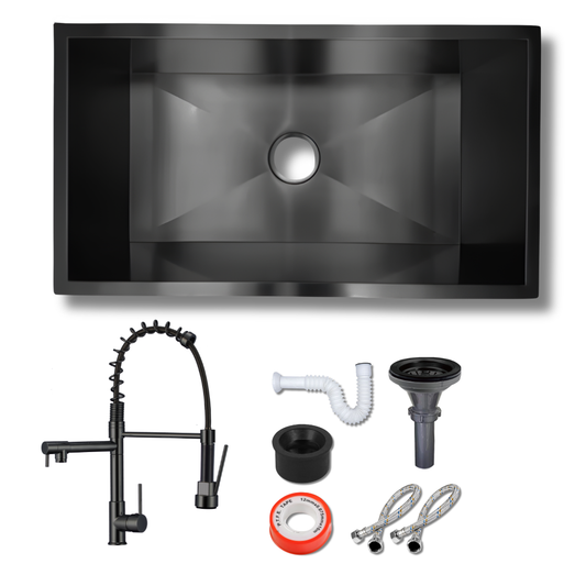 Tarja Negra 80x45 Submontar Una Tina con Mezcladora 360° y Kit Completo – Acero Inoxidable – KADINOX PLUS