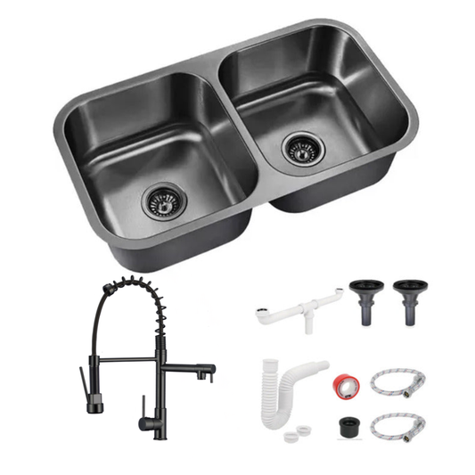 Fregadero Tarja Submontar Doble Tina Acero Inox Negro C/kit