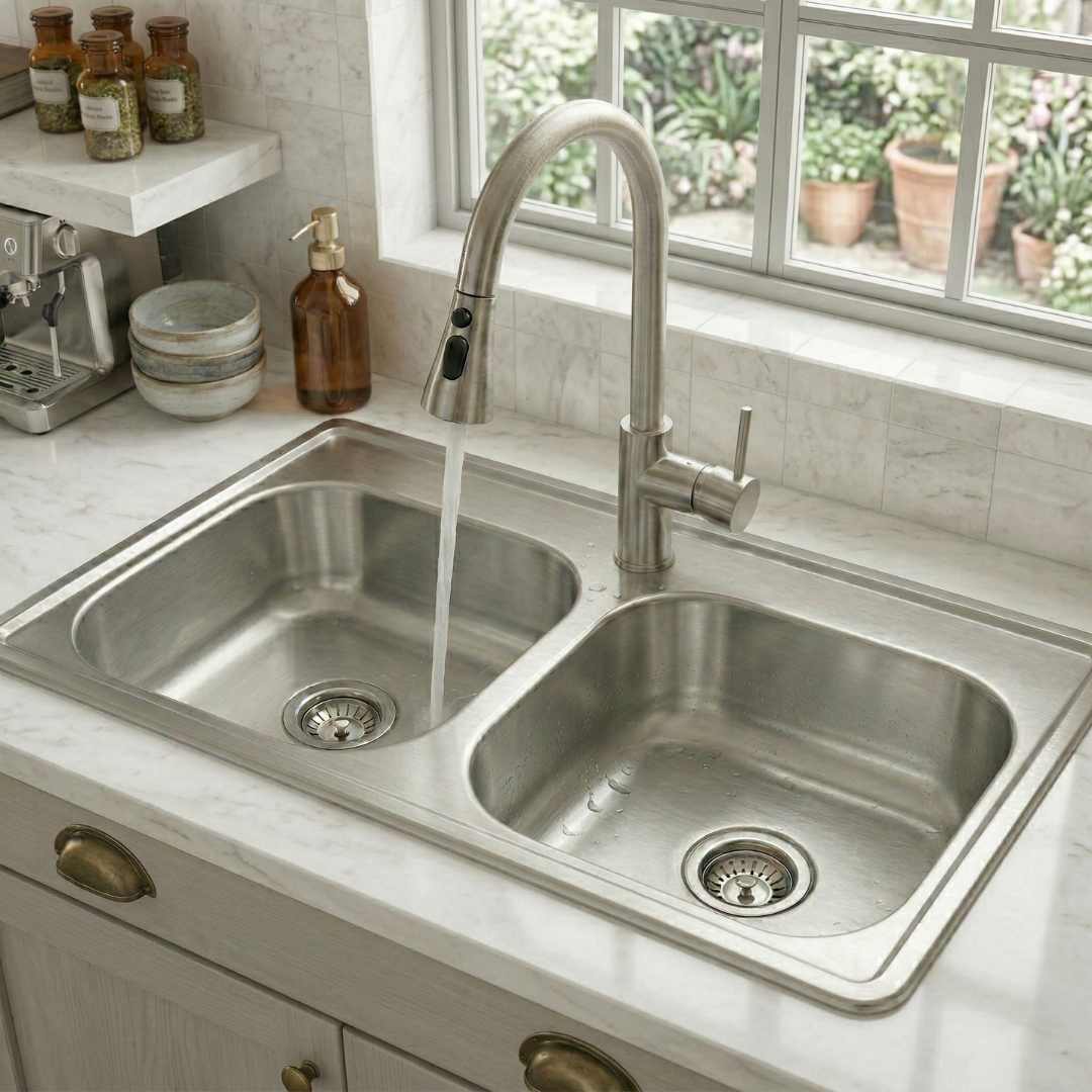 Fregadero Tarja Para Cocina de Tina Doble Acero Inoxidable 84x48cm Con Kit y Mezcladora Premium - KADINOX