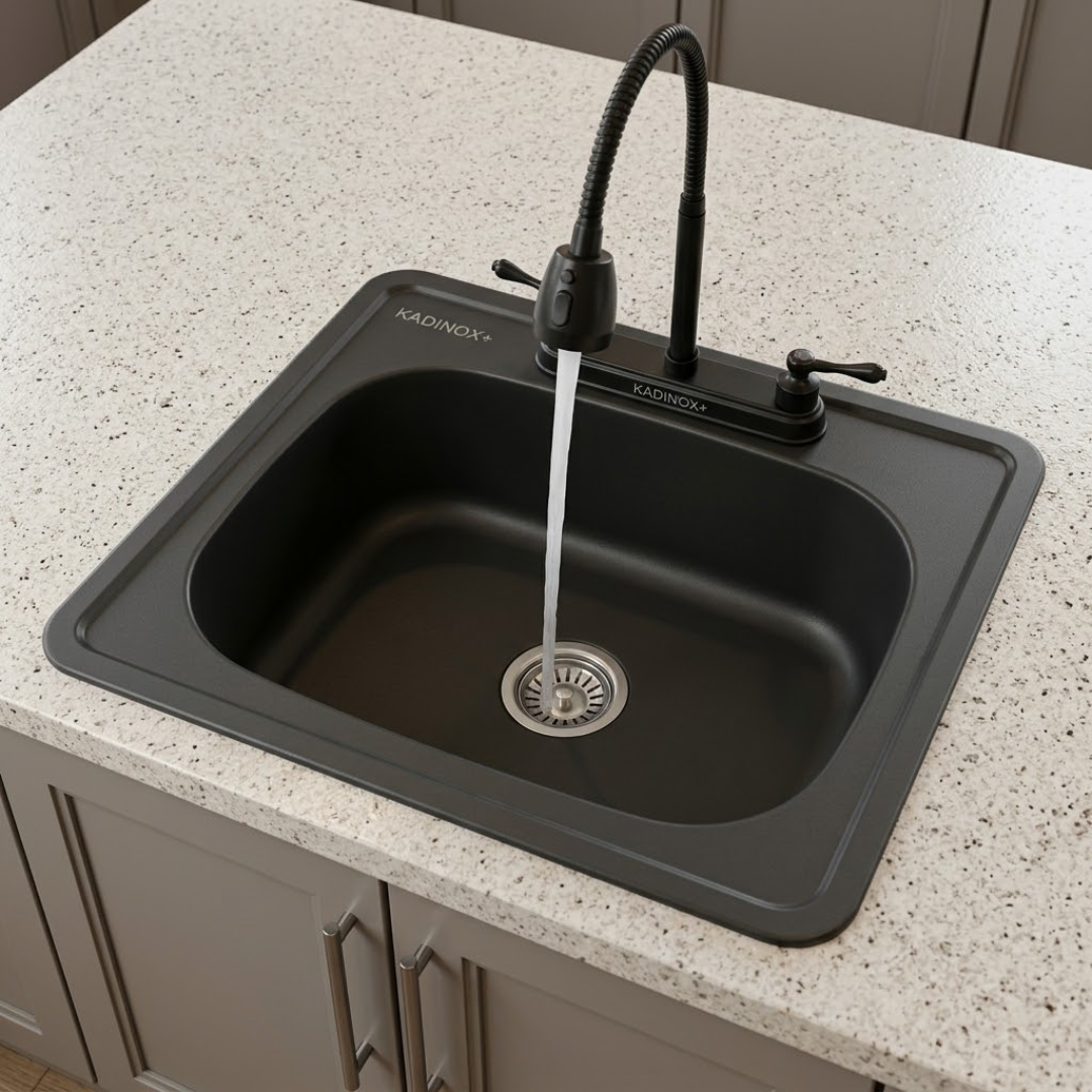 Tarja Fregadero Para Cocina Color Negro de Acero Inoxidable 48x48 Cm Con Kit y Mezcladora Negra