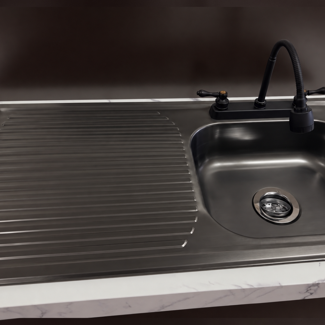 Tarja Fregadero de Cocina para Empotrar 100x50 cm Color Negro Oxford Calibre 22 con Escurridor, Mezcladora Flexible y Kit de Instalación | KADINOX