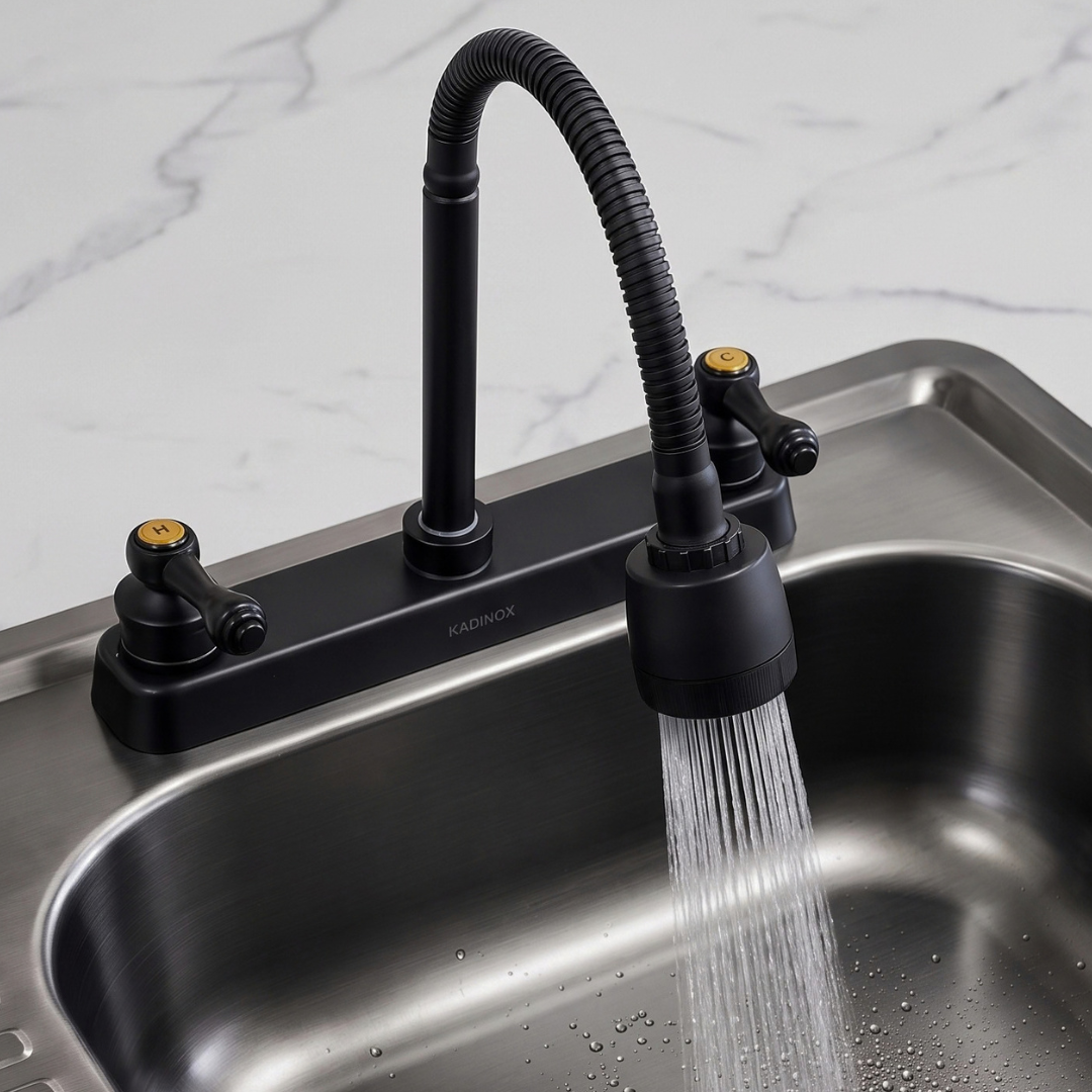 Tarja Fregadero de Cocina para Empotrar 100x50 cm Color Negro Oxford Calibre 22 con Escurridor, Mezcladora Flexible y Kit de Instalación | KADINOX