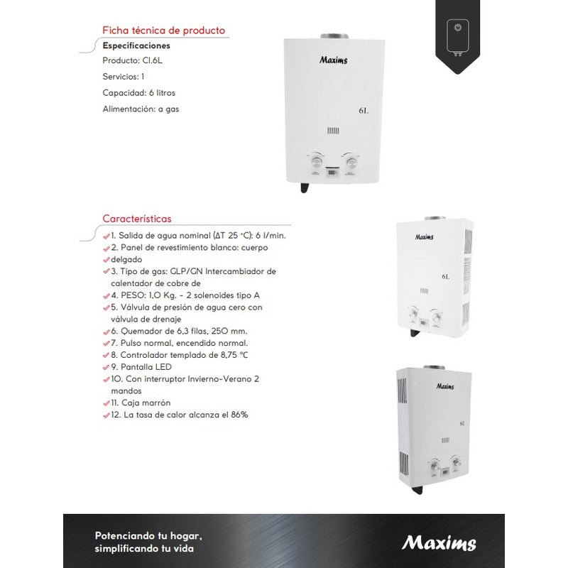 Calentador De Paso Instantáneo Agua Ahorrador Gas Glp/gn 6lt | KADINOX - KADINOX