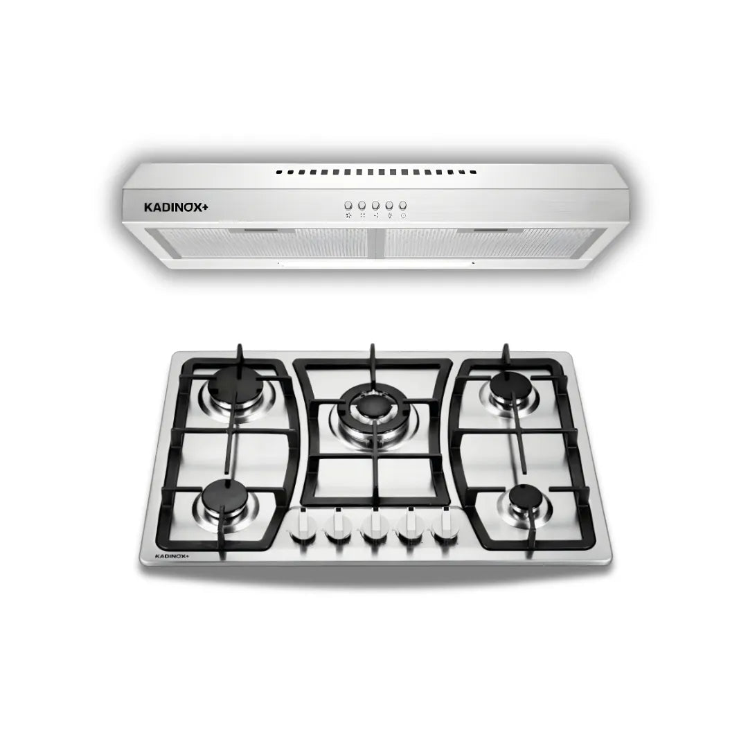 Combo Estufa de Gas 5 Quemadores + Campana Extractora de Cocina 76 cm de Acero Inoxidable | KADINOX - KADINOX