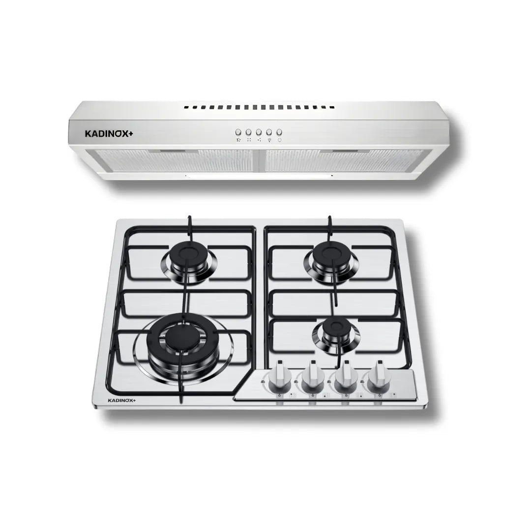 Combo Estufa Parrilla de Gas 4 Quemadores + Campana Extractora de Cocina 60 cm de Acero Inoxidable | KADINOX - KADINOX