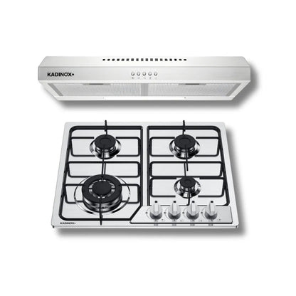Combo Estufa Parrilla de Gas 4 Quemadores + Campana Extractora de Cocina 60 cm de Acero Inoxidable | KADINOX - KADINOX