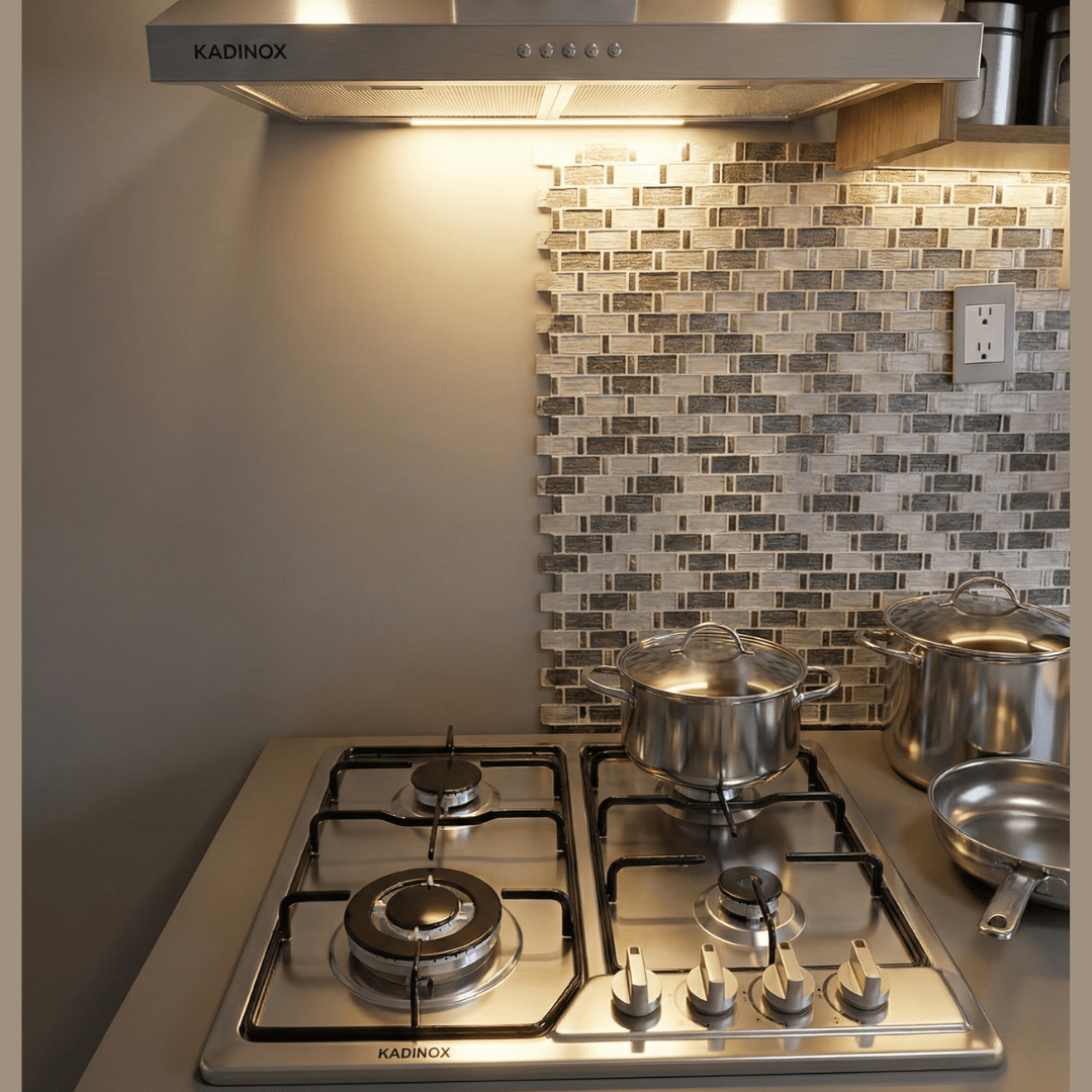 Combo Estufa Parrilla de Gas 4 Quemadores + Campana Extractora de Cocina 60 cm de Acero Inoxidable | KADINOX - KADINOX