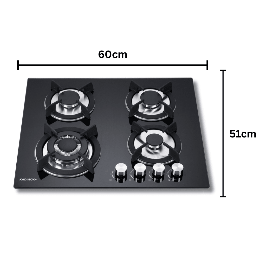 Combo Estufa Parrilla de Gas 4 Quemadores + Campana Extractora de Cocina 60 cm de Acero Inoxidable Negro | KADINOX - KADINOX
