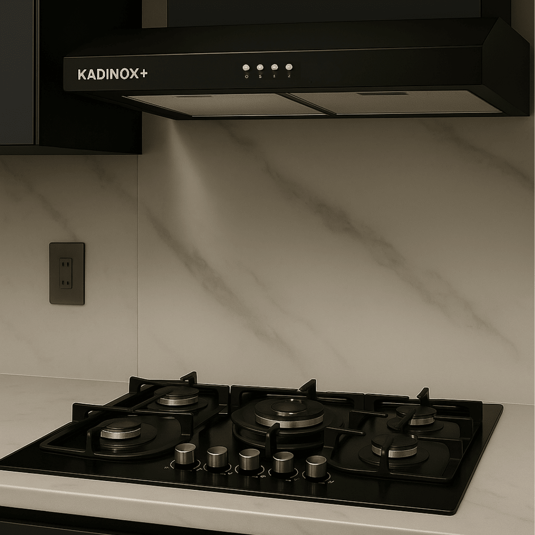 Combo Estufa Parrilla de Gas 5 Quemadores + Campana Extractora de Cocina 76 cm de Acero Inoxidable Negro | KADINOX - KADINOX