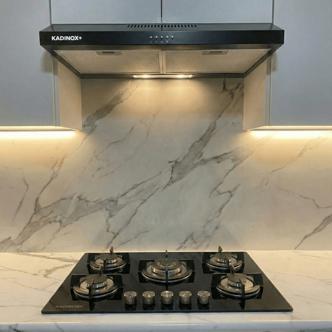 Combo Estufa Parrilla de Gas 5 Quemadores + Campana Extractora de Cocina 76 cm de Acero Inoxidable Negro | KADINOX - KADINOX