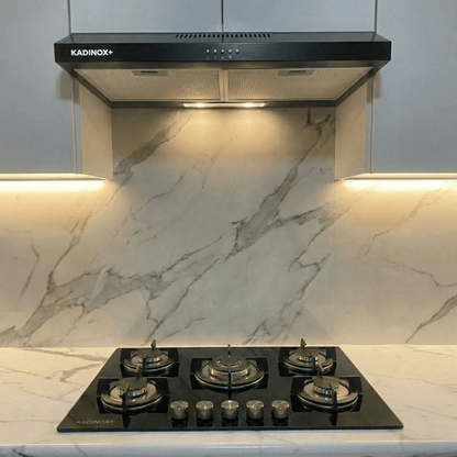 Combo Estufa Parrilla de Gas 5 Quemadores + Campana Extractora de Cocina 76 cm de Acero Inoxidable Negro | KADINOX - KADINOX