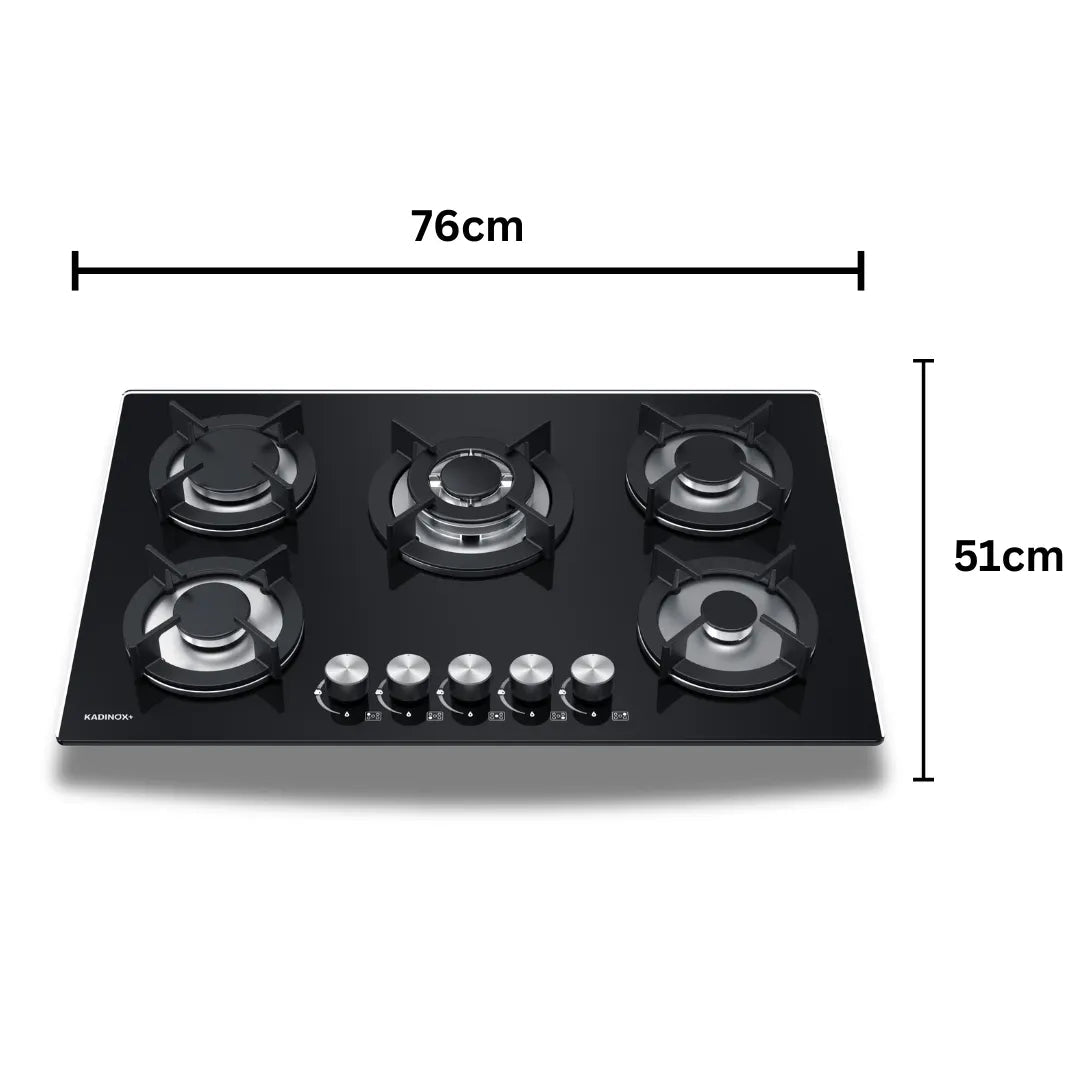 Combo Estufa Parrilla de Gas 5 Quemadores + Campana Extractora de Cocina 76 cm de Acero Inoxidable Negro | KADINOX - KADINOX