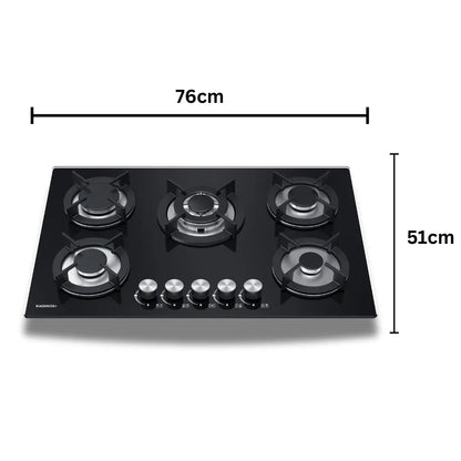 Combo Estufa Parrilla de Gas 5 Quemadores + Campana Extractora de Cocina 76 cm de Acero Inoxidable Negro | KADINOX - KADINOX