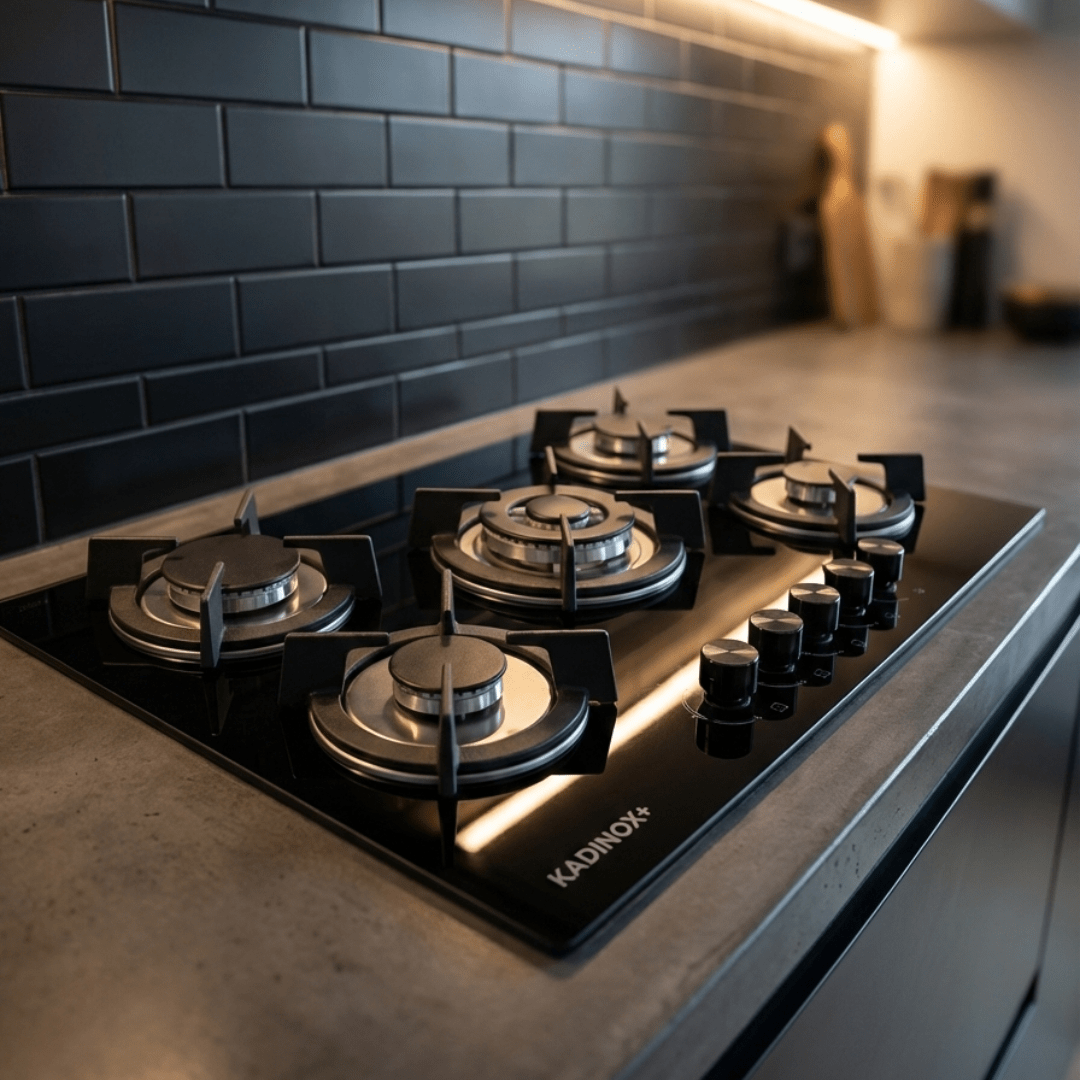 Combo Estufa Parrilla de Gas 5 Quemadores + Campana Extractora de Cocina 76 cm de Acero Inoxidable Negro | KADINOX - KADINOX