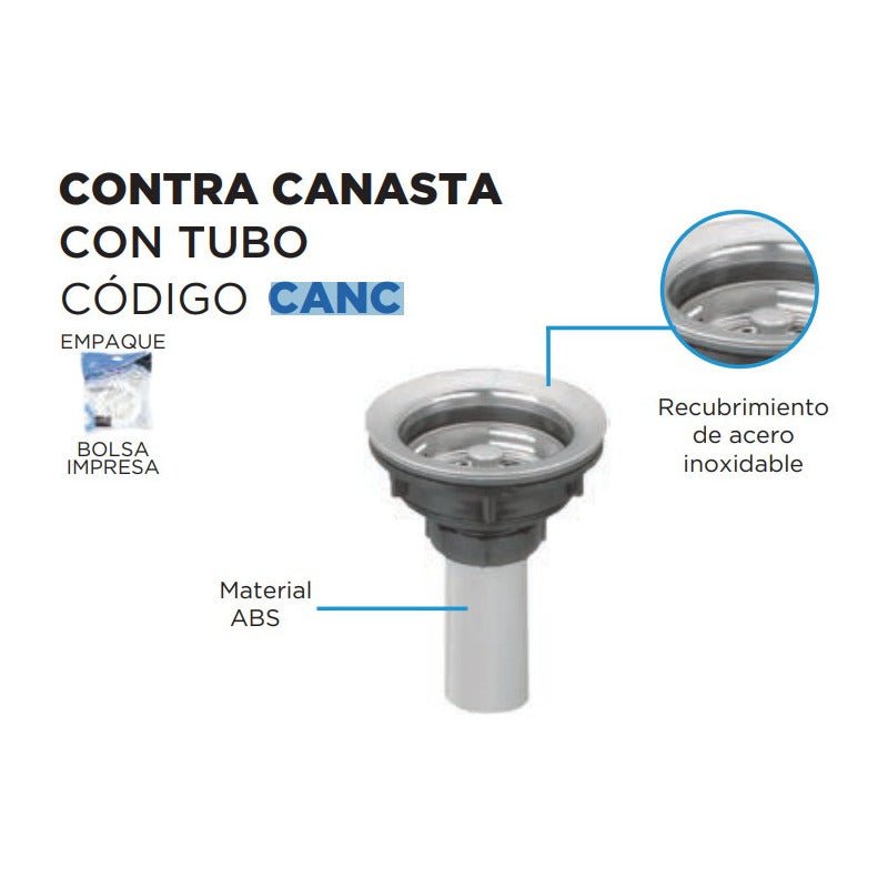 Contracanasta Para Fregadero 3 1/2 Tubo Pvc Cocina Tarja | KADINOX - KADINOX