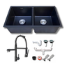 Fregadero Tarja para Cocina Doble Tina Submontar de Cuarzo Negro con Mezcladora 360 | KADINOX (Copia)