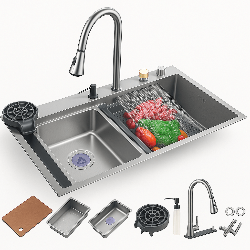 Fregadero Tarja Multifuncional Inteligente para Cocina de Acero Inoxidable Negro 75x45 cm con Mezcladora | KADINOX - KADINOX