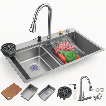 Fregadero Tarja Multifuncional Inteligente para Cocina de Acero Inoxidable Negro 75x45 cm con Mezcladora | KADINOX - KADINOX
