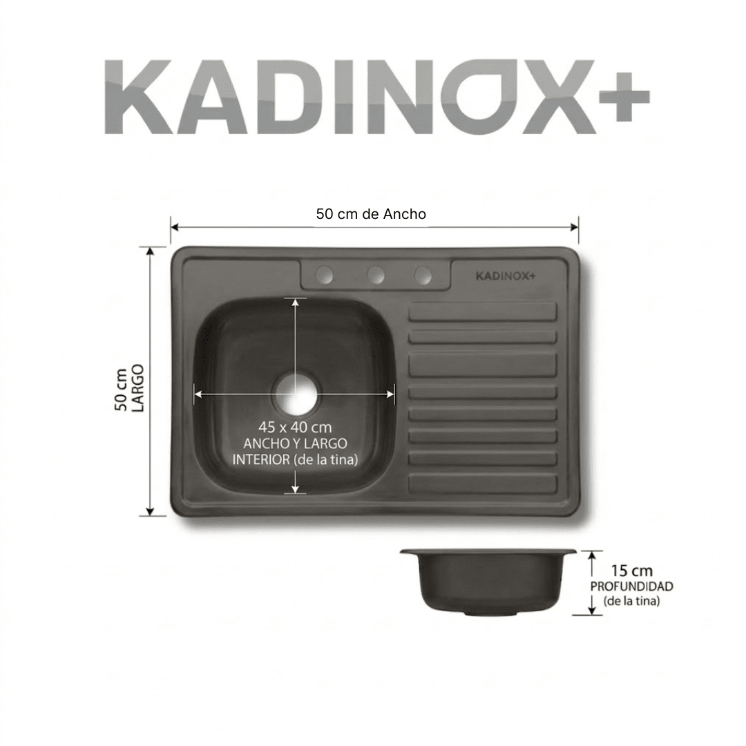 Fregadero Tarja para Cocina Color Negro Empotrable de Acero Inoxidable 80x50 cm con Kit y Mezcladora Flexible Negra | KADINOX