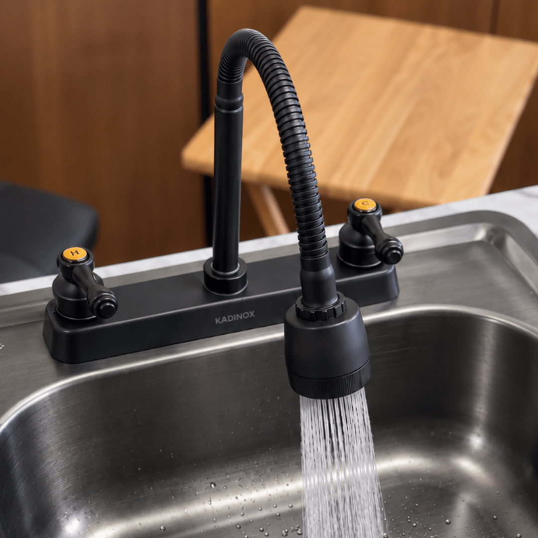 Fregadero Tarja para Cocina Color Negro Empotrable de Acero Inoxidable 80x50 cm con Kit y Mezcladora Flexible Negra | KADINOX