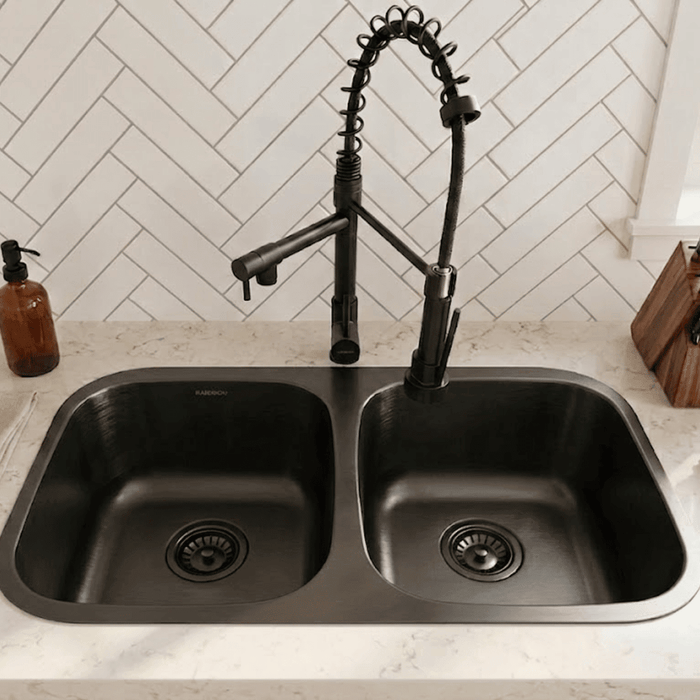 Fregadero Tarja para Cocina Doble 82 x 47 x 22 cm Tina Submontar de Acero Inoxidable Negro con Kit | KADINOX - KADINOX