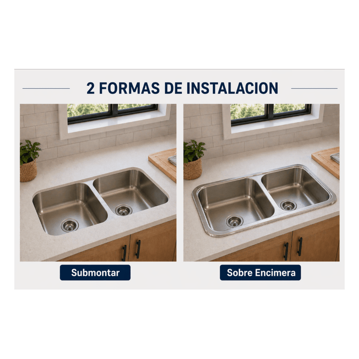 Fregadero Tarja para Cocina Doble 82 x 47 x 22 cm Tina Submontar de Acero Inoxidable Negro con Kit | KADINOX - KADINOX