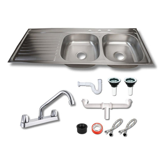 Fregadero Tarja para Cocina Doble Tina de Acero Inoxidable 120x50 cm con Escurridor con Kit | KADINOX - KADINOX