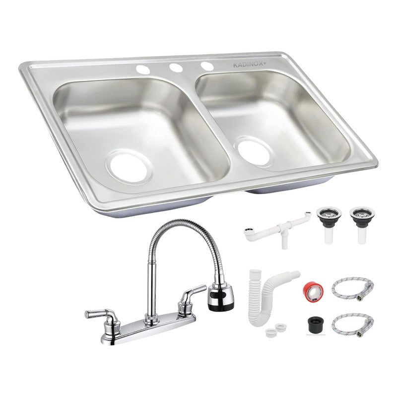 Fregadero Tarja para Cocina Doble Tina de Acero Inoxidable 84x48 cm con Kit | KADINOX - KADINOX