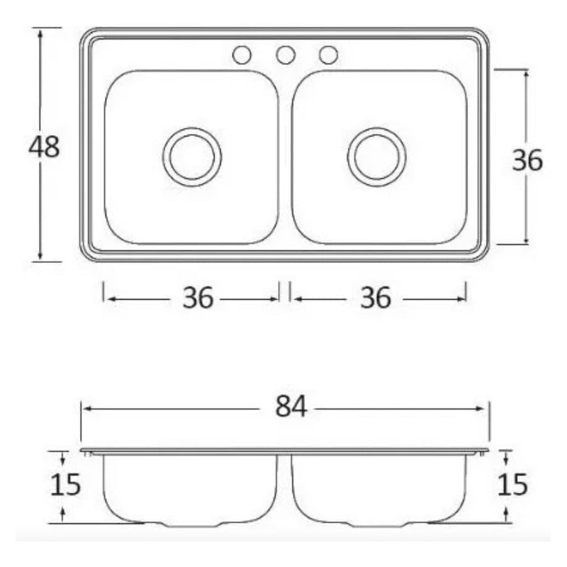 Fregadero Tarja para Cocina Doble Tina de Acero Inoxidable 84x48 cm con Kit | KADINOX - KADINOX