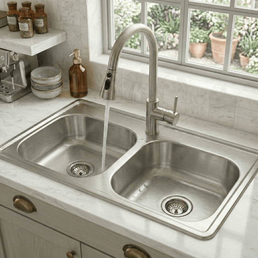 Fregadero Tarja para Cocina Doble Tina de Acero Inoxidable 84x48 cm con Kit y Mezcladora Premium | KADINOX - KADINOX