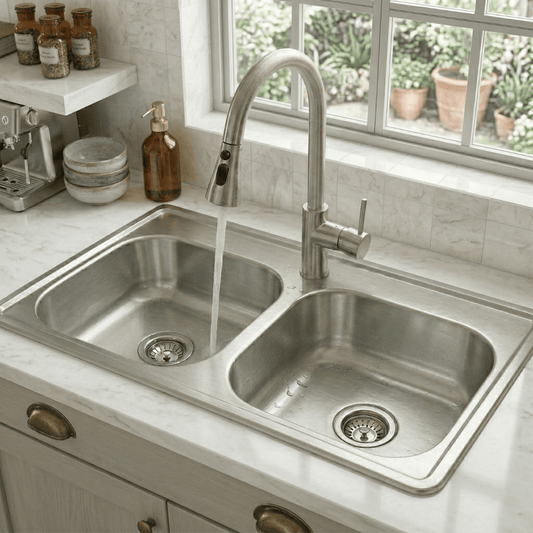 Fregadero Tarja para Cocina Doble Tina de Acero Inoxidable 84x48 cm con Kit y Mezcladora Premium | KADINOX - KADINOX