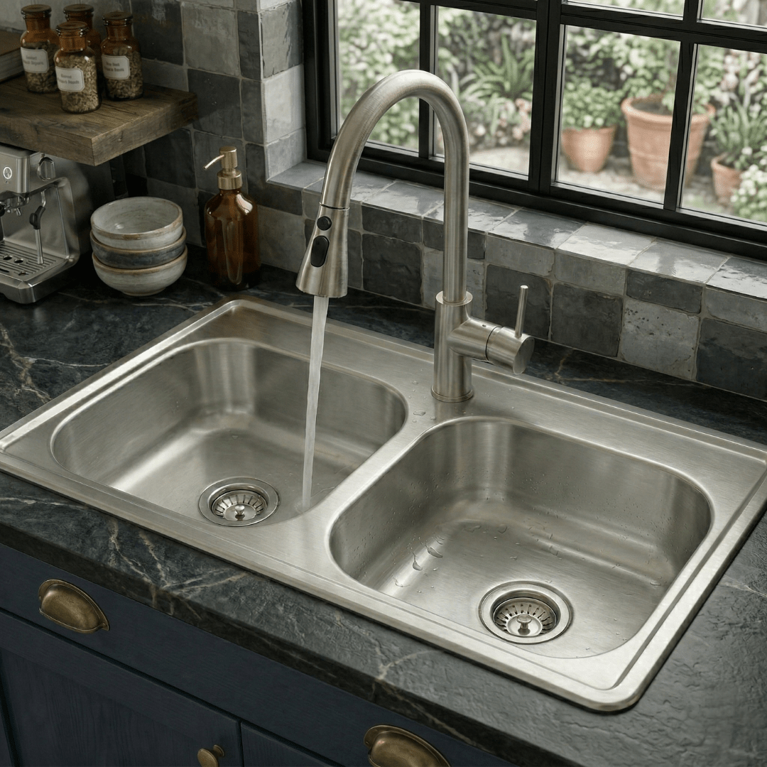 Fregadero Tarja para Cocina Doble Tina de Acero Inoxidable 84x48 cm | KADINOX - KADINOX
