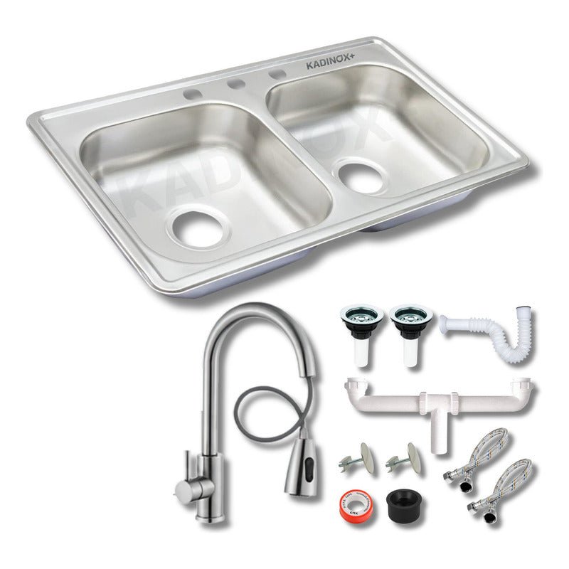 Fregadero Tarja para Cocina Doble Tina de Acero Inoxidable 84x48 cm | KADINOX - KADINOX