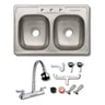 Fregadero Tarja para Cocina Doble Tina de Acero Inoxidable 84x56 cm con Kit y Mezcladora Flexible | KADINOX