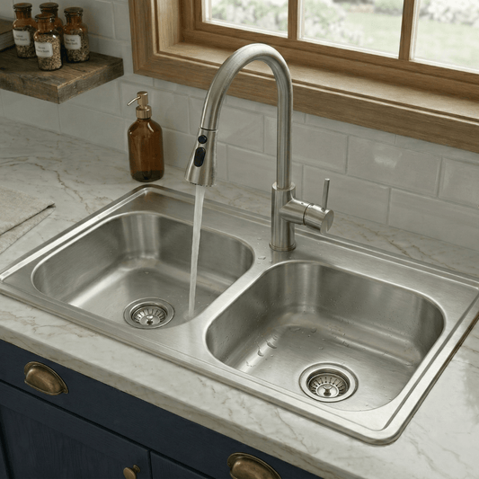 Fregadero Tarja para Cocina Doble Tina de Acero Inoxidable 84x56 cm con Kit y Mezcladora Premium | KADINOX - KADINOX