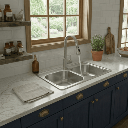 Fregadero Tarja para Cocina Doble Tina de Acero Inoxidable 84x56 cm con Kit y Mezcladora Premium | KADINOX - KADINOX