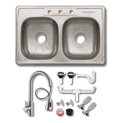 Fregadero Tarja para Cocina Doble Tina de Acero Inoxidable 84x56 cm con Kit y Mezcladora Premium | KADINOX - KADINOX