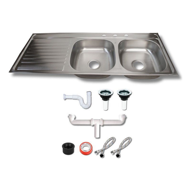 Fregadero Tarja para Cocina Doble Tina de Acero Inoxidable con Escurridor con Kit | KADINOX - KADINOX