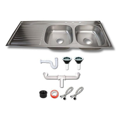 Fregadero Tarja para Cocina Doble Tina de Acero Inoxidable con Escurridor con Kit | KADINOX - KADINOX