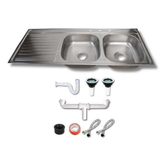 Fregadero Tarja para Cocina Doble Tina de Acero Inoxidable con Escurridor con Kit | KADINOX - KADINOX