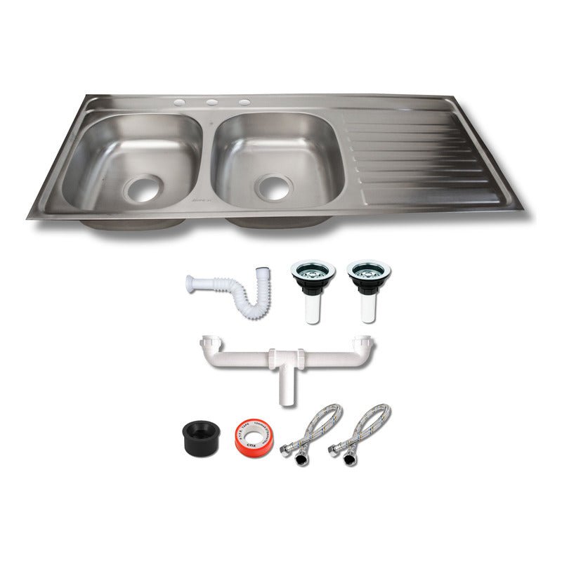Fregadero Tarja para Cocina Doble Tina de Acero Inoxidable con Escurridor con Kit | KADINOX - KADINOX