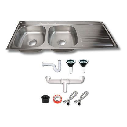 Fregadero Tarja para Cocina Doble Tina de Acero Inoxidable con Escurridor con Kit | KADINOX - KADINOX