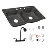 Fregadero Tarja para Cocina 84 x 48 x 15 cm Doble Tina de Acero Inoxidable con Kit Color Negro | KADINOX
