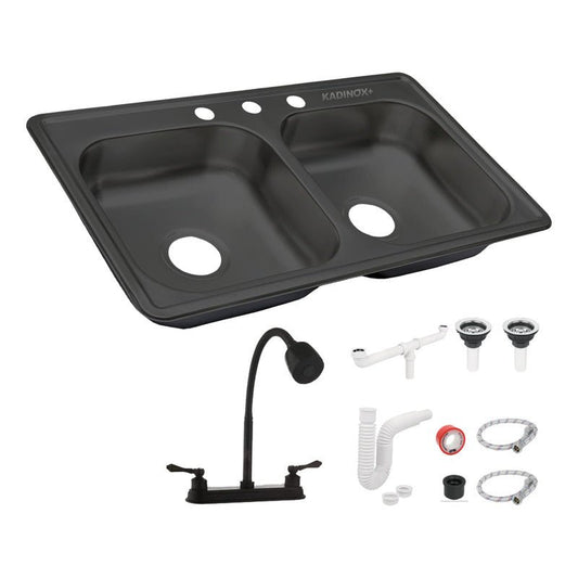 Fregadero Tarja para Cocina Doble Tina de Acero Inoxidable con Kit | KADINOX - KADINOX