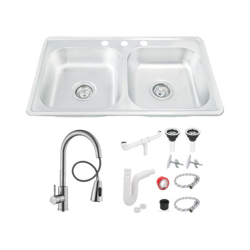 Fregadero Tarja para Cocina Doble Tina de Acero Inoxidable con Kit y Mezcladora | KADINOX - KADINOX
