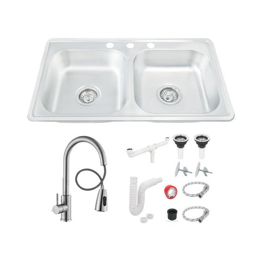 Fregadero Tarja para Cocina Doble Tina de Acero Inoxidable con Kit y Mezcladora | KADINOX - KADINOX