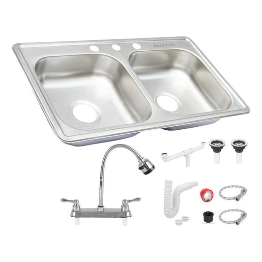 Fregadero Tarja para Cocina Doble Tina Empotrable de Acero Inoxidable 84x48 cm | KADINOX - KADINOX