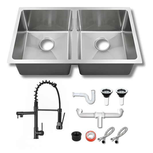 Fregadero Tarja para Cocina Doble Tina Submontar de Acero Inoxidable 82x47 cm Calibre 18 con Mezcladora 360° | KADINOX - KADINOX